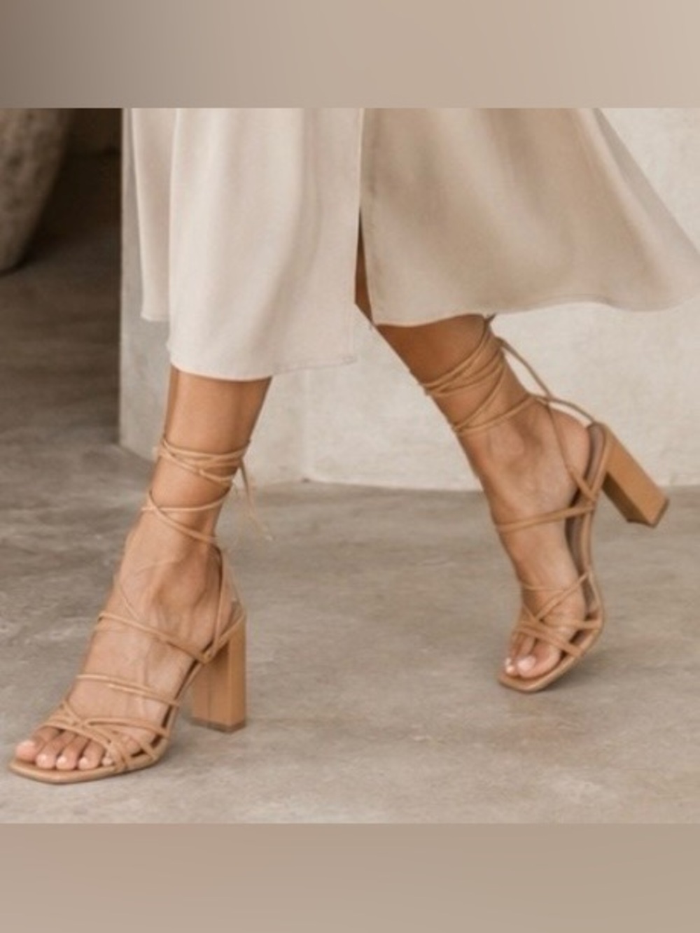 Billini Issa Nude Bone Lace Up Block Heel Sandals Women’s Sz 9 Worn Once EUC